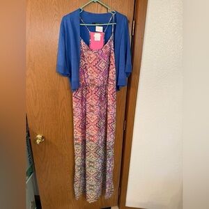 Colorful Maxi Dress with Blue Cover-Up